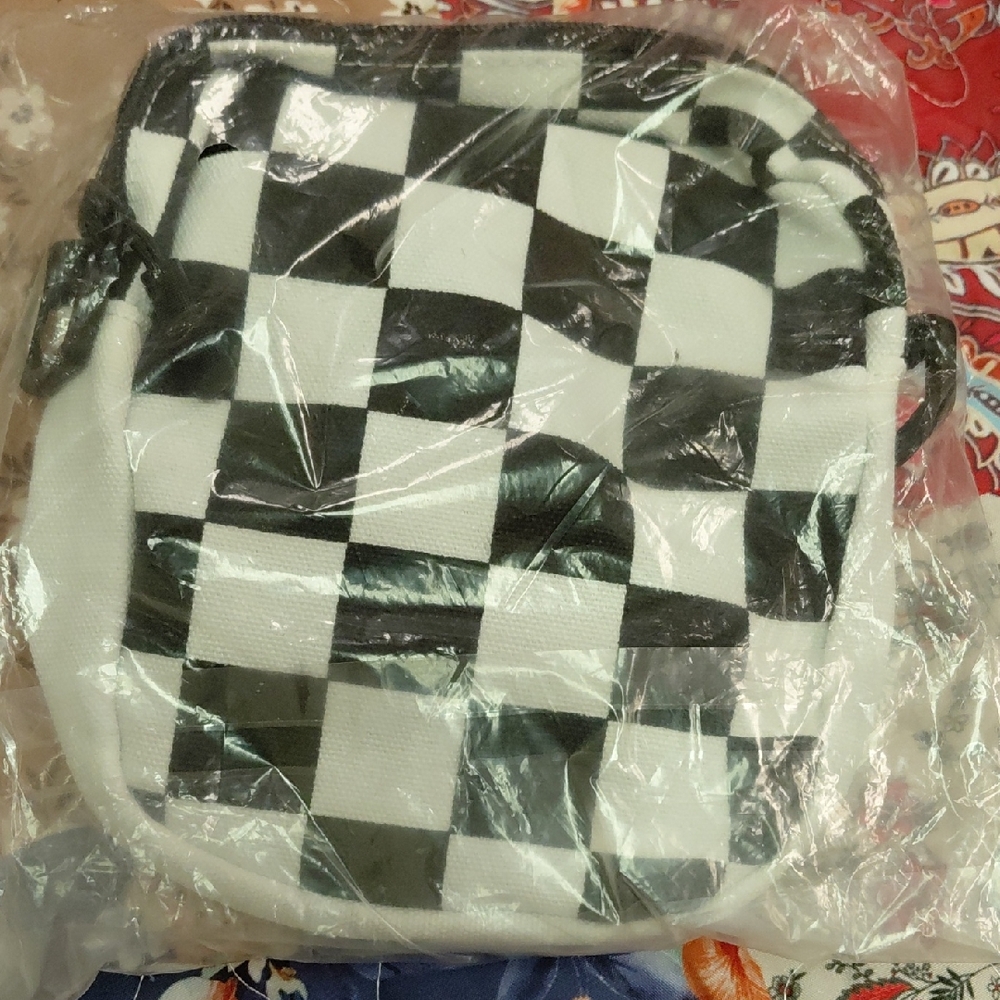 Black & White Checkered Mini Crossbody Bag - Compact Everyday Style